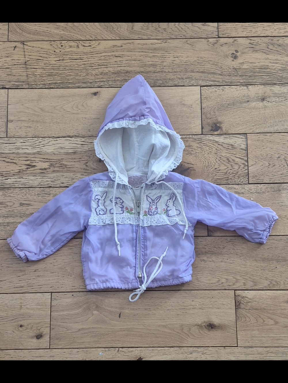 Vintage Lilac Baby Hooded Jacket with Bunny Embroidery 6/9 Months